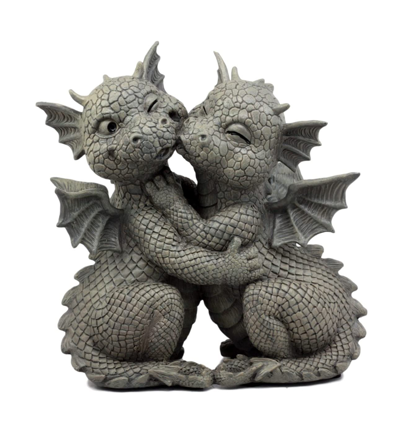 Hatchling Dragon Lovers Statue, Dragons & Love Statues, Romance Hatchling Dragon Couple Hugs Statue