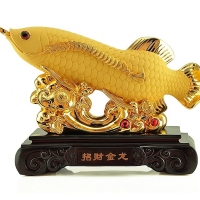 Golden Wealth Arowana Statue, Animals, Fishes, Chinese & Feng Shui Statues, Feng Shui Golden Wealth Arowana (Golden Dragon Fish) Lucky Fish Statue