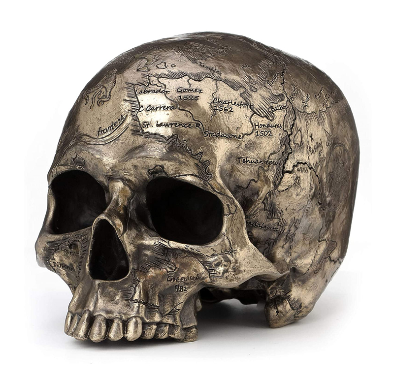Old Treasure Map On Skull Statue, Pirates & Skulls Statues, Craniumography – Old Treasure Map On Skull Statue